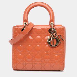 مملوكة مسبقًا Dior Orange Medium Patent Cannage Lady Dior