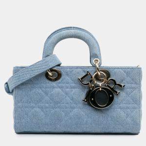 مملوكة مسبقًا حقيبة ديور ليدي دي جوي قنب أزرق متوسط دنيم عريضة