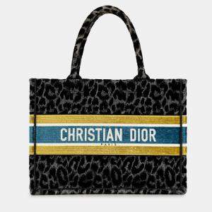 Pre Owned Mizza Medium Embroidered Canvas Leopard Book Tote