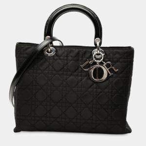 Pre Owned Dior Black Large Nylon Cannage Lady Dior