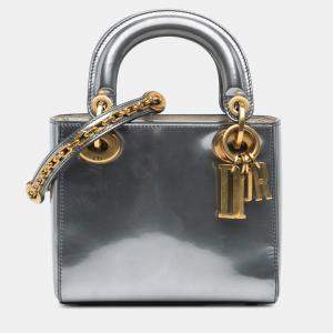 مملوكة مسبقًا Dior Silver Mini Metallic Patent Lady Dior