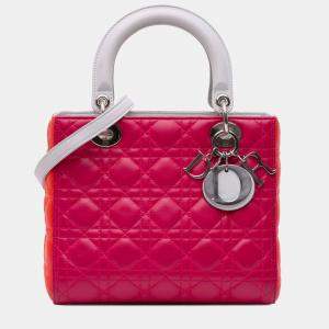 Pre Owned Dior Pink Medium Tricolor Lambskin Cannage Lady Dior