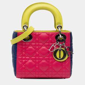 Pre Owned Dior Pink Mini Tricolor Lambskin Cannage Lady Dior