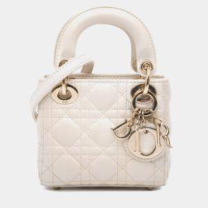 مملوكة مسبقًا Dior White Micro Lambskin Cannage Lady Dior