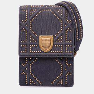 مملوكة مسبقًا Dior Grey Studded Denim Vertical Diorama Crossbody