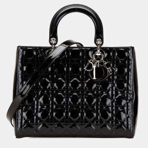 Pre Owned Dior Black Large Patent Cannage Lady Dior
