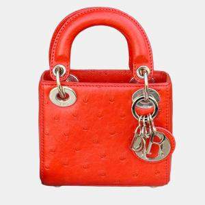 مملوكة مسبقًا Dior Mini Lady Dior orange ostrich leather