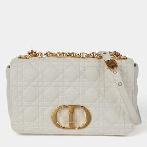 مملوكة مسبقًا Dior Caro Medium White Leather Chain Shoulder Bag