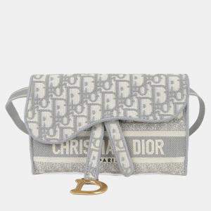 مملوكة مسبقًا Dior Saddle Slim Gray Leather Pouch Belt Bag