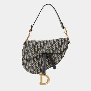 مملوكة مسبقًا حقيبة كتف جلد وقماش أزرق ديور سرج