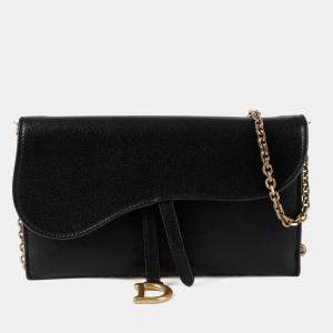 مملوكة مسبقًا Dior Saddle Black Calfskin Leather Wallet on Chain