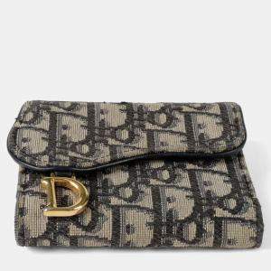 مملوكة مسبقًا Dior Oblique Saddle Lotus Blue Calfskin Bi-Fold Wallet