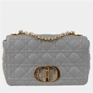 Pre Owned Dior Caro Medium Gray Leather Chain Shoulder Bag