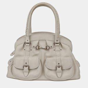 Pre Owned Dior My Frame Pocket White Leather Tote Bag
