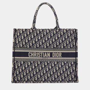 Pre Owned Dior Book Tote Large Blue Canvas Tote Bag