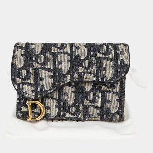 Pre Owned Dior Saddle Blue Leather Flap Card Holder