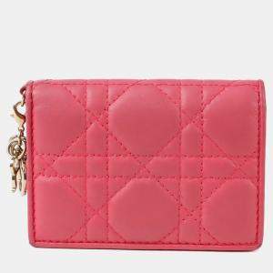 Pre Owned Dior Lady Dior Pink Leather Flap Card Holder