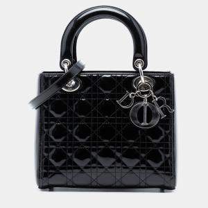 مملوكة مسبقًا Dior Black Medium Patent Cannage Lady Dior