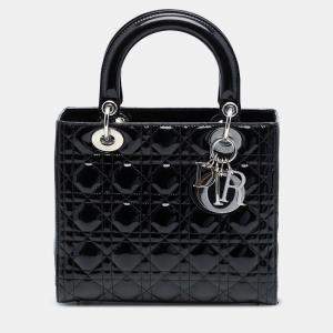 مملوكة مسبقًا Dior Black Medium Patent Cannage Lady Dior