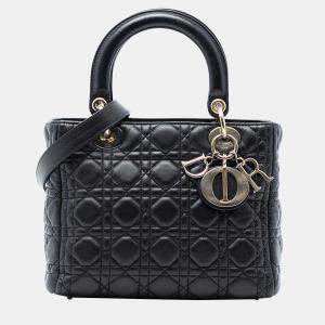 مملوكة مسبقًا Dior Black Medium Lambskin Cannage Lady Dior