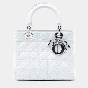 مملوكة مسبقًا Dior White Medium Lambskin Cannage Lady Dior