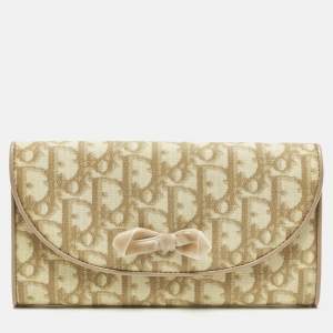 مملوكة مسبقًا Dior Trotter Cream Oblique Coated Canvas Flap Continental Wallet