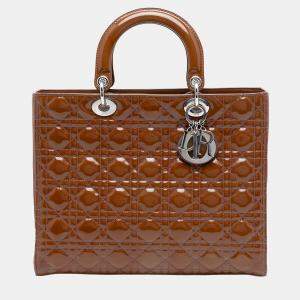 Pre Owned Dior Brown Large Patent Cannage Lady Dior