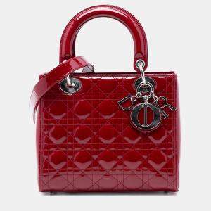 Pre Owned Dior Red Medium Patent Cannage Lady Dior