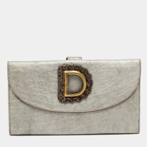 مملوكة مسبقًا Dior D Flap Grey Leather Continental Wallet