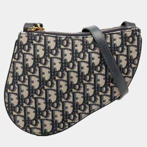 مملوكة مسبقًا Dior Blue Oblique Canvas Saddle Triple Zip Crossbody