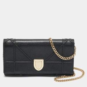 مملوكة مسبقًا Dior Diorama Black Leather Wallet On Chain