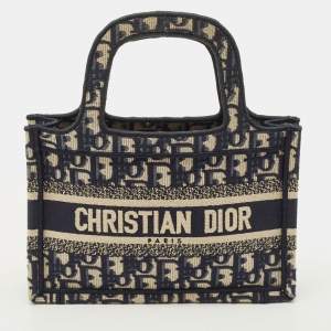 مملوكة مسبق ًا Dior Book Mini Navy Blue Oblique Canvas Tote