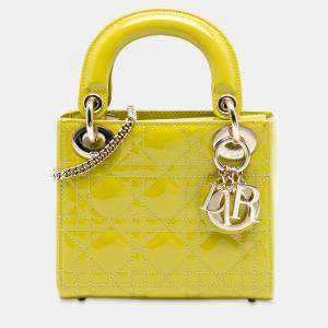 Pre Owned Dior Yellow Mini Patent Cannage Lady Dior