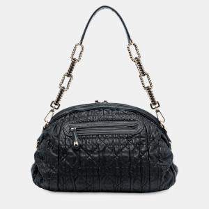 Pre Owned Dior Black Lambskin Cannage Gaufre Delices Shoulder Bag