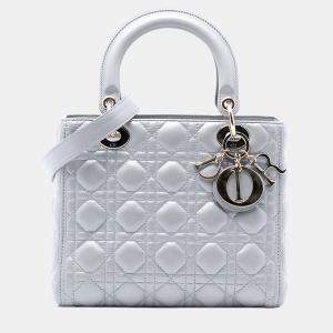 Pre Owned Dior Medium Pearlescent Lambskin Cannage Lady Dior