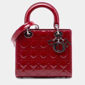 Pre Owned Dior Red Medium Patent Cannage Lady Dior
