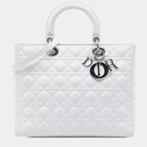 مملوكة مسبقًا Dior White Large Lambskin Cannage Lady Dior