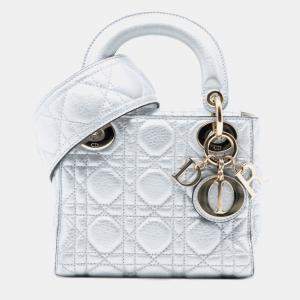 مملوكة مسبقًا Dior Silver Mini Metallic Lambskin Cannage Lady Dior
