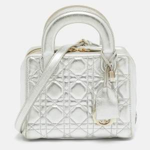 Pre Owned Dior Lily Silver Cannage Leather Bag