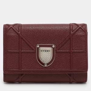 Pre Owned محفظة ديور ديوراما إلانس جلد أحمر ثلاثية الطي