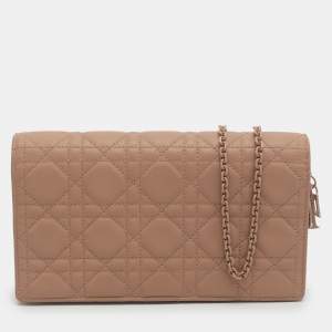 مملوكة مسبقًا Dior Lady Dior Matte Nude Pink Cannage Leather Pouch