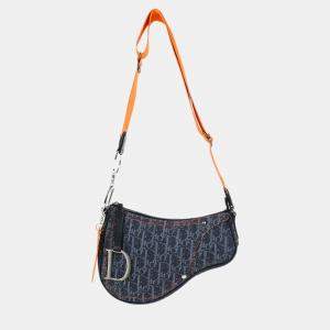 Pre Owned Christian Dior Navy Denim Trotter Flight Saddle Shoulder Bag