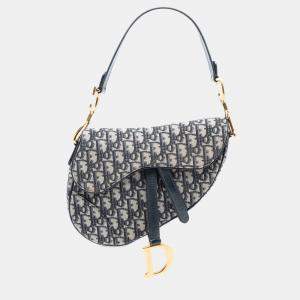 Pre Owned Dior Blue Oblique Canvas Saddle Bag