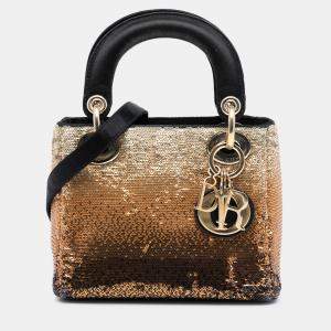 Pre Owned Dior Gold Mini Satin Sequin Gradient Lady Dior