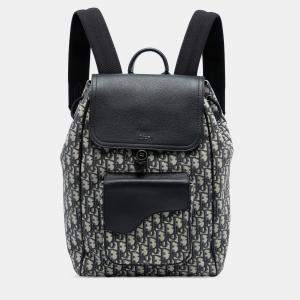 Pre Owned Dior Blue Oblique Canvas Saddle Backpack