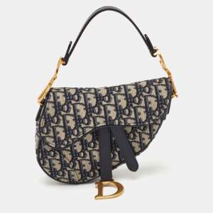 Pre Owned حقيبة ديور سادل قماش أوبليك أزرق بحري وجلد صغيرة