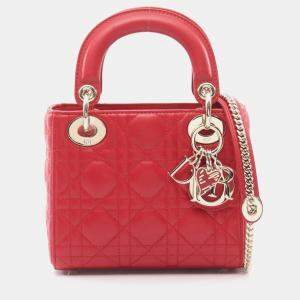 مملوكة مسبقًا Christian Dior Dior Lady Mini Cannage Handbag Leather Red