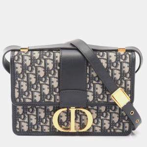 مملوكة مسبقًا Christian Dior Dior 30 Montaigne Oblique Jacquard Shoulder Bag Canvas And Leather Beige Navy Black