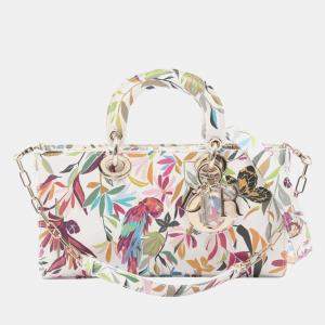 مملوكة مسبقًا حقيبة كريستيان ديور ليدي دي-جوي متوسطة توال دو جوي فانتاسيكا جلد أبيض متعدد الألوان