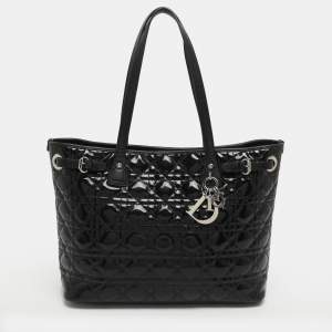 Pre Owned Dior Panarea Small Black Cannage Patent and Leather Tote